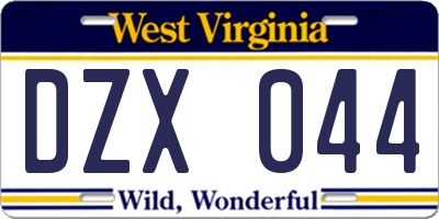 WV license plate DZX044