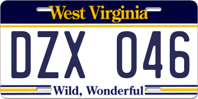 WV license plate DZX046