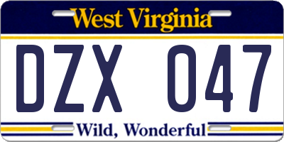 WV license plate DZX047