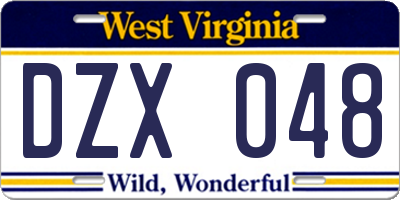 WV license plate DZX048