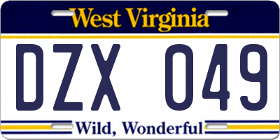 WV license plate DZX049