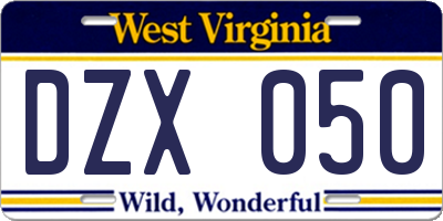 WV license plate DZX050