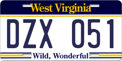 WV license plate DZX051