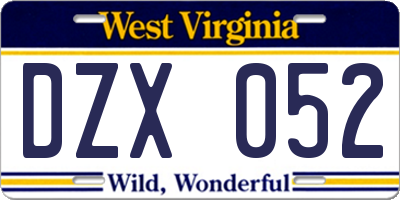 WV license plate DZX052