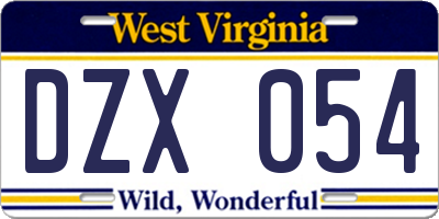 WV license plate DZX054