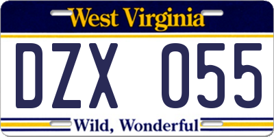 WV license plate DZX055