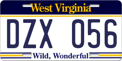 WV license plate DZX056