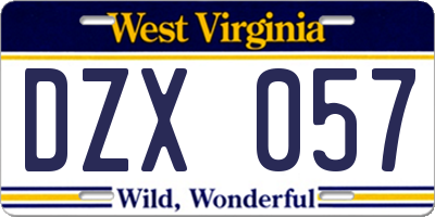 WV license plate DZX057