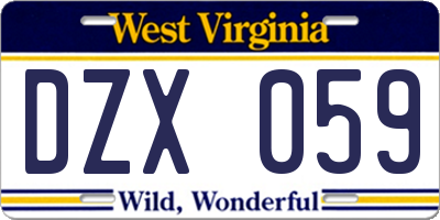 WV license plate DZX059