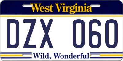 WV license plate DZX060