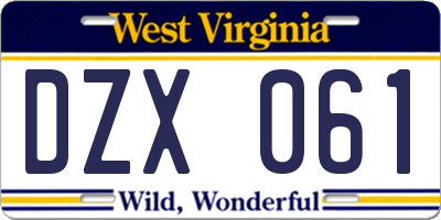 WV license plate DZX061