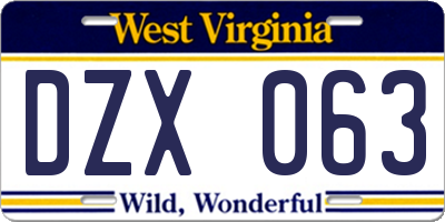 WV license plate DZX063