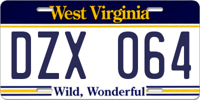 WV license plate DZX064