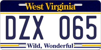 WV license plate DZX065