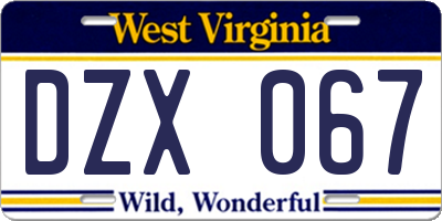 WV license plate DZX067