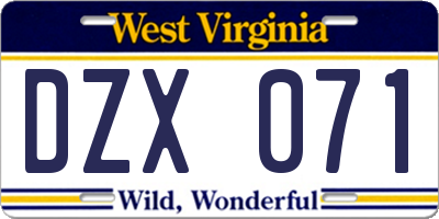 WV license plate DZX071