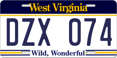 WV license plate DZX074