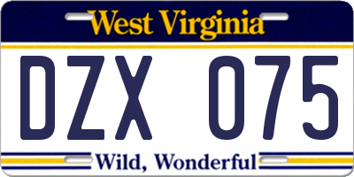 WV license plate DZX075