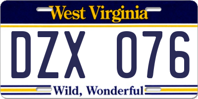 WV license plate DZX076