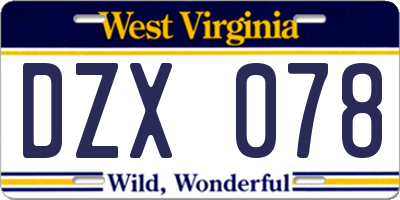 WV license plate DZX078