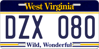 WV license plate DZX080