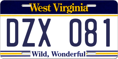 WV license plate DZX081