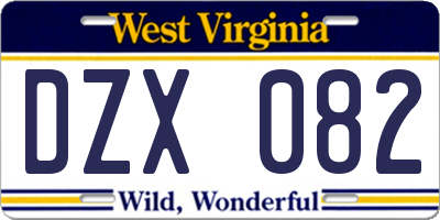 WV license plate DZX082