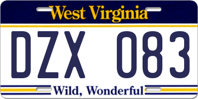 WV license plate DZX083