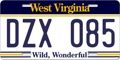 WV license plate DZX085