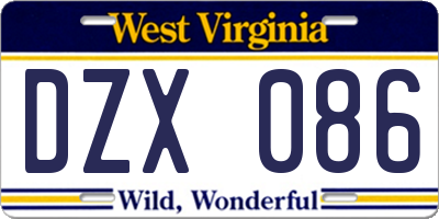 WV license plate DZX086