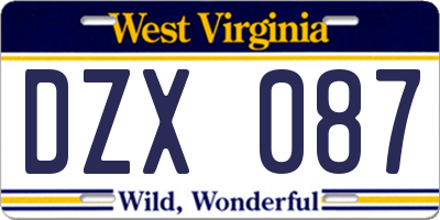 WV license plate DZX087