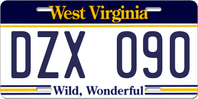 WV license plate DZX090