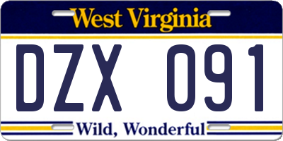 WV license plate DZX091