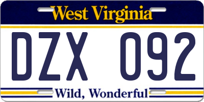 WV license plate DZX092