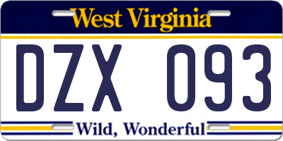 WV license plate DZX093