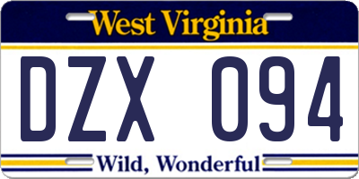 WV license plate DZX094