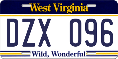 WV license plate DZX096