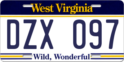 WV license plate DZX097