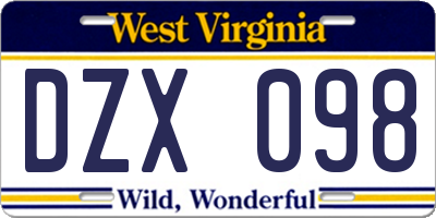 WV license plate DZX098