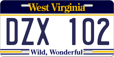 WV license plate DZX102