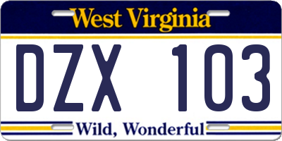 WV license plate DZX103