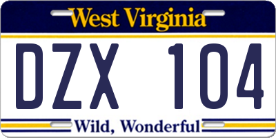 WV license plate DZX104