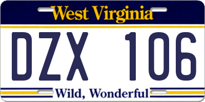 WV license plate DZX106