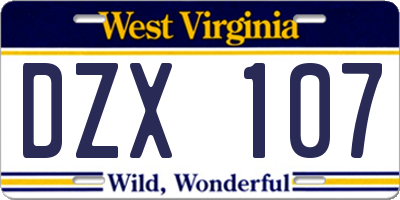 WV license plate DZX107