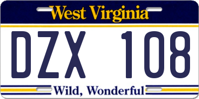 WV license plate DZX108