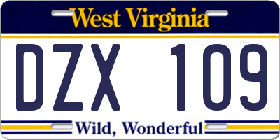 WV license plate DZX109