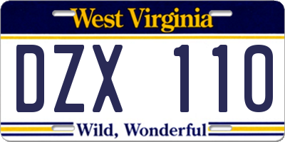 WV license plate DZX110