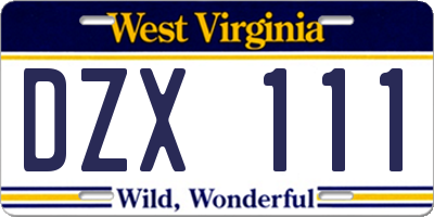 WV license plate DZX111