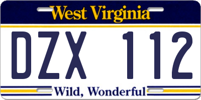 WV license plate DZX112