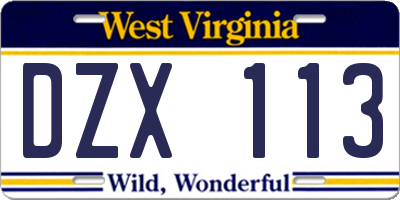 WV license plate DZX113